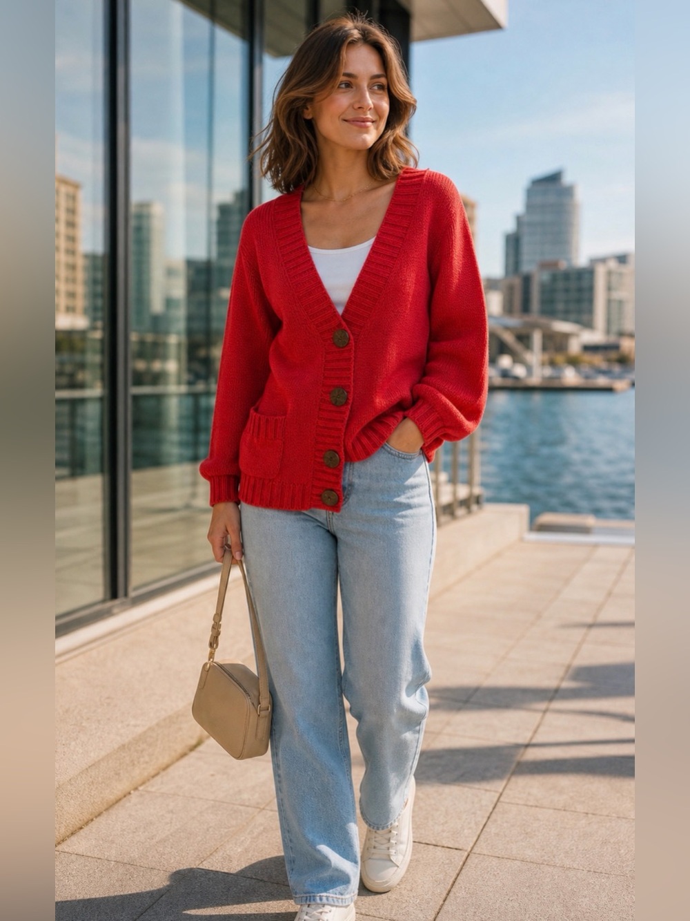 Chico's red-coral Knit Sweater. Сhico’s size 2 ( us L) 100% cotton.
